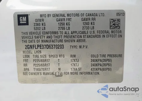 2013 Chevrolet Equinox 2Lt из США, поврежденный, VIN 2GNFLPE37D6370203